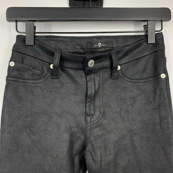 7 For All Mankind Pants Black Knee Seam Crackle Leather Skinny - Picture 5 of 11